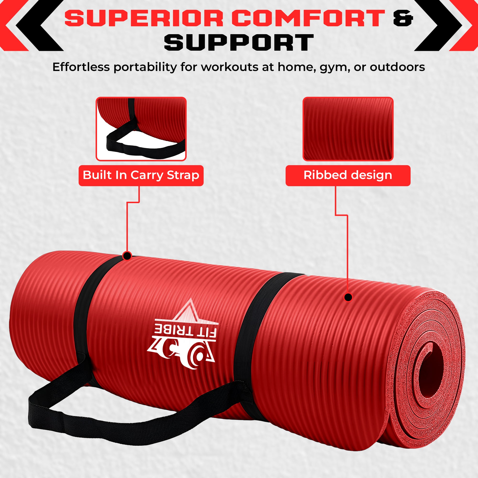 Thick Foam Yoga Mat - Non Slip Exercise Mat for Men & Women - Portable Fitness Mat for Home, Gym, Pilates & Stretching - Lightweight, Durable & Sweat Resistant with Carry Strap