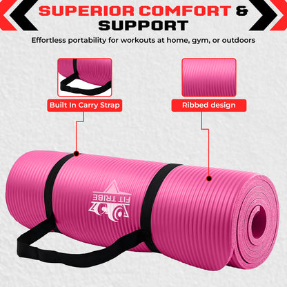 Thick Foam Yoga Mat - Non Slip Exercise Mat for Men & Women - Portable Fitness Mat for Home, Gym, Pilates & Stretching - Lightweight, Durable & Sweat Resistant with Carry Strap
