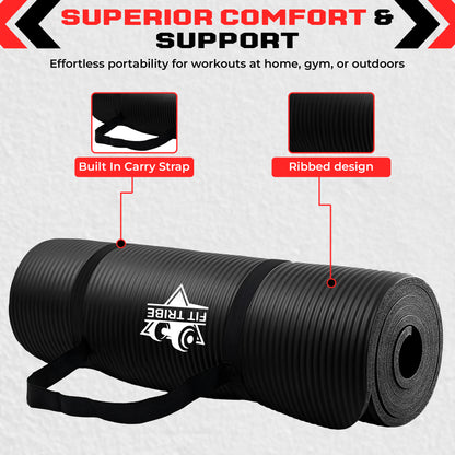 Thick Foam Yoga Mat - Non Slip Exercise Mat for Men & Women - Portable Fitness Mat for Home, Gym, Pilates & Stretching - Lightweight, Durable & Sweat Resistant with Carry Strap