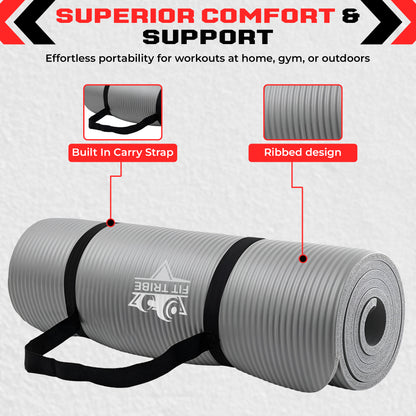 Thick Foam Yoga Mat - Non Slip Exercise Mat for Men & Women - Portable Fitness Mat for Home, Gym, Pilates & Stretching - Lightweight, Durable & Sweat Resistant with Carry Strap