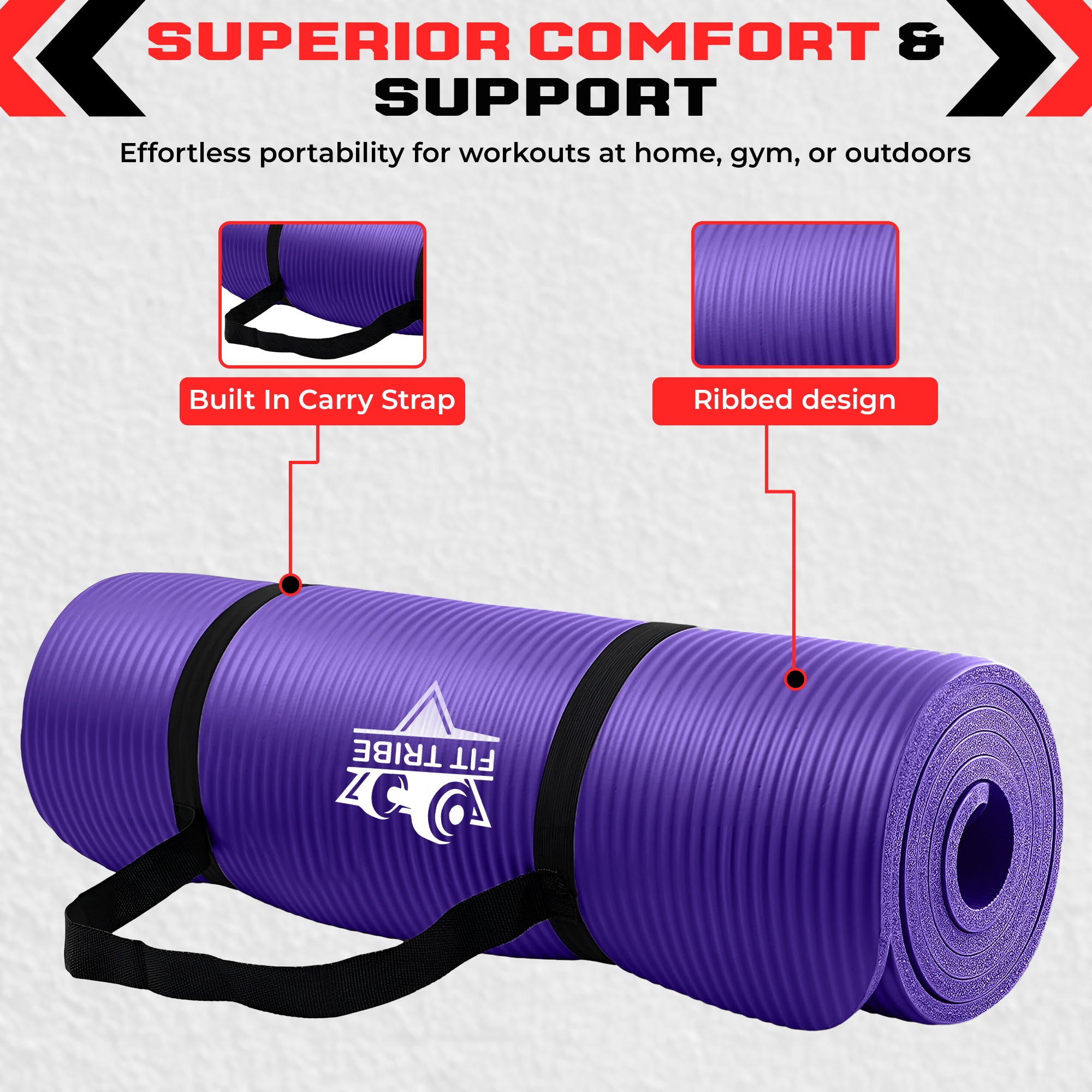 Thick Foam Yoga Mat - Non Slip Exercise Mat for Men & Women - Portable Fitness Mat for Home, Gym, Pilates & Stretching - Lightweight, Durable & Sweat Resistant with Carry Strap