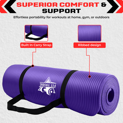 Thick Foam Yoga Mat - Non Slip Exercise Mat for Men & Women - Portable Fitness Mat for Home, Gym, Pilates & Stretching - Lightweight, Durable & Sweat Resistant with Carry Strap