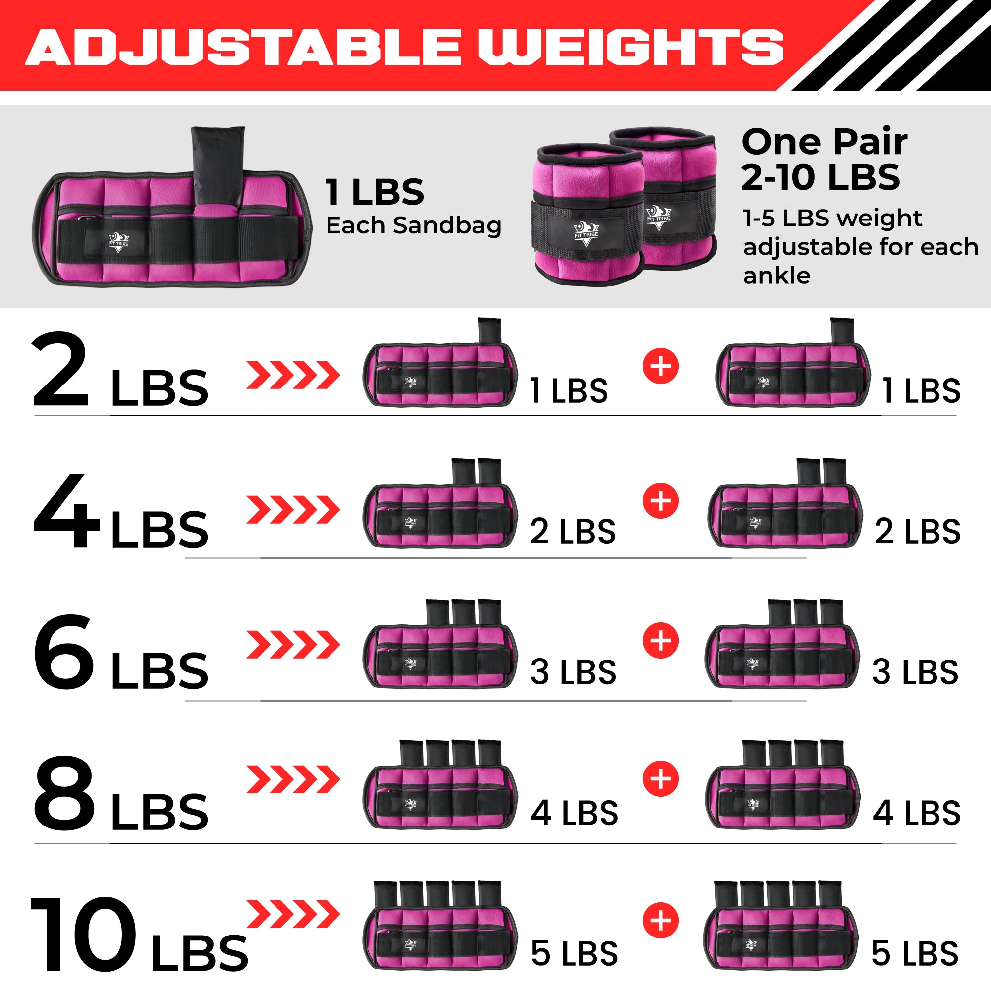 2pcs Adjustable Ankle Weights 1-5 lbs Each, 2-10 lbs Pair - Leg Weights for Strength Training, Walking, Jogging, Core Workouts - Secure, Comfortable Fit for Men & Women
