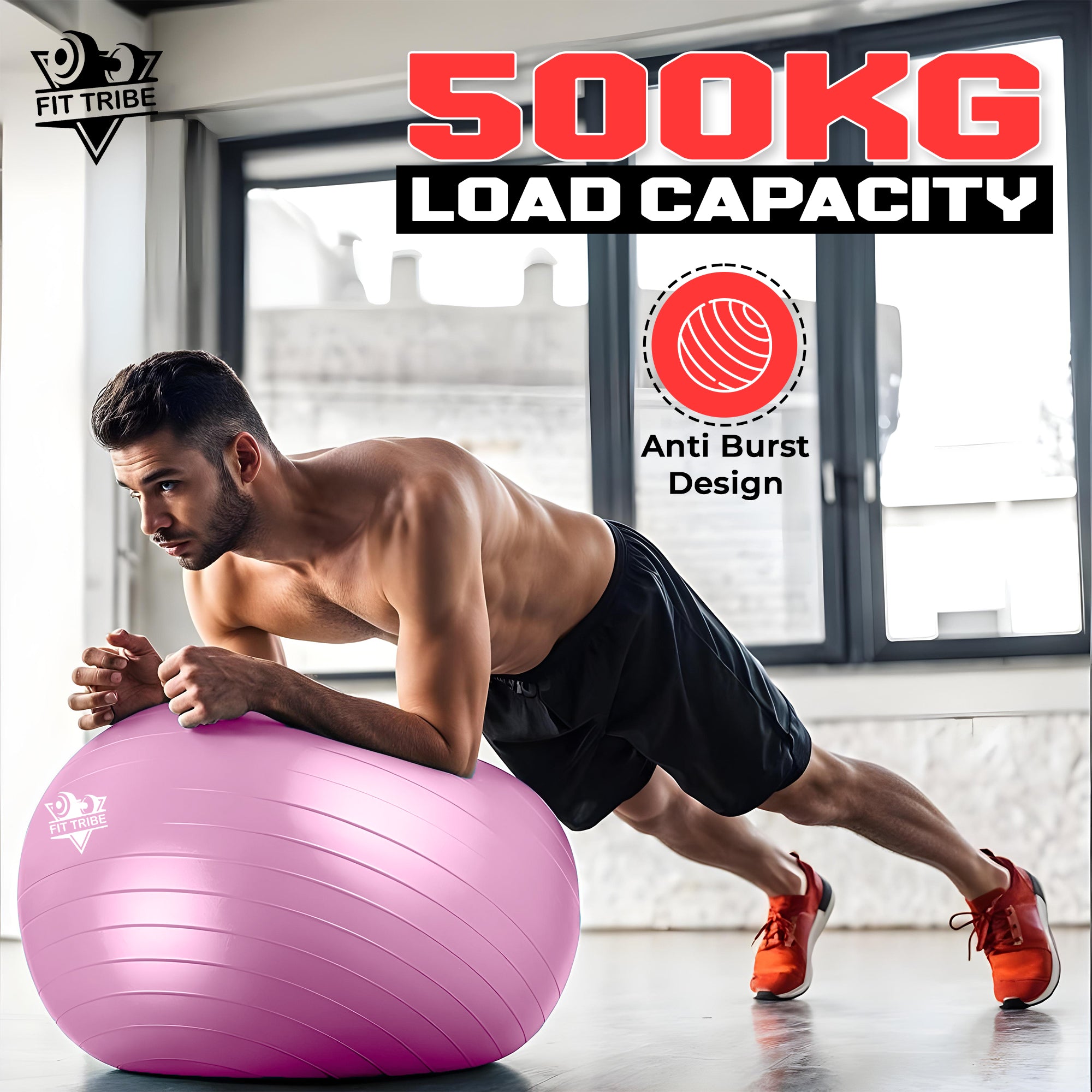Yoga Ball - Anti Burst & Slip Resistant Stability Ball with Air Pump - Ideal for Pilates, Core, Balance, & Prenatal Exercise - Supports Up to 500kg - Home & Gym Use