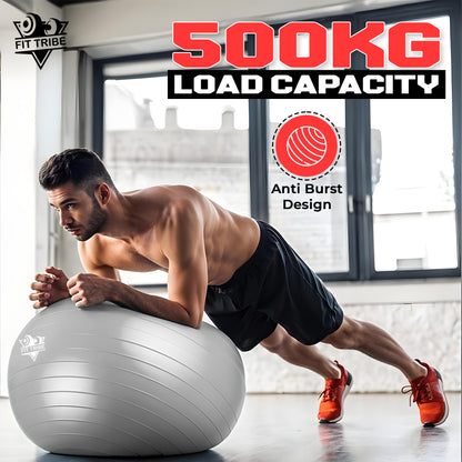 Yoga Ball - Anti Burst & Slip Resistant Stability Ball with Air Pump - Ideal for Pilates, Core, Balance, & Prenatal Exercise - Supports Up to 500kg - Home & Gym Use