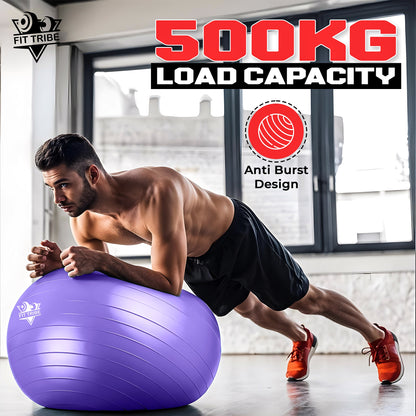 Yoga Ball - Anti Burst & Slip Resistant Stability Ball with Air Pump - Ideal for Pilates, Core, Balance, & Prenatal Exercise - Supports Up to 500kg - Home & Gym Use