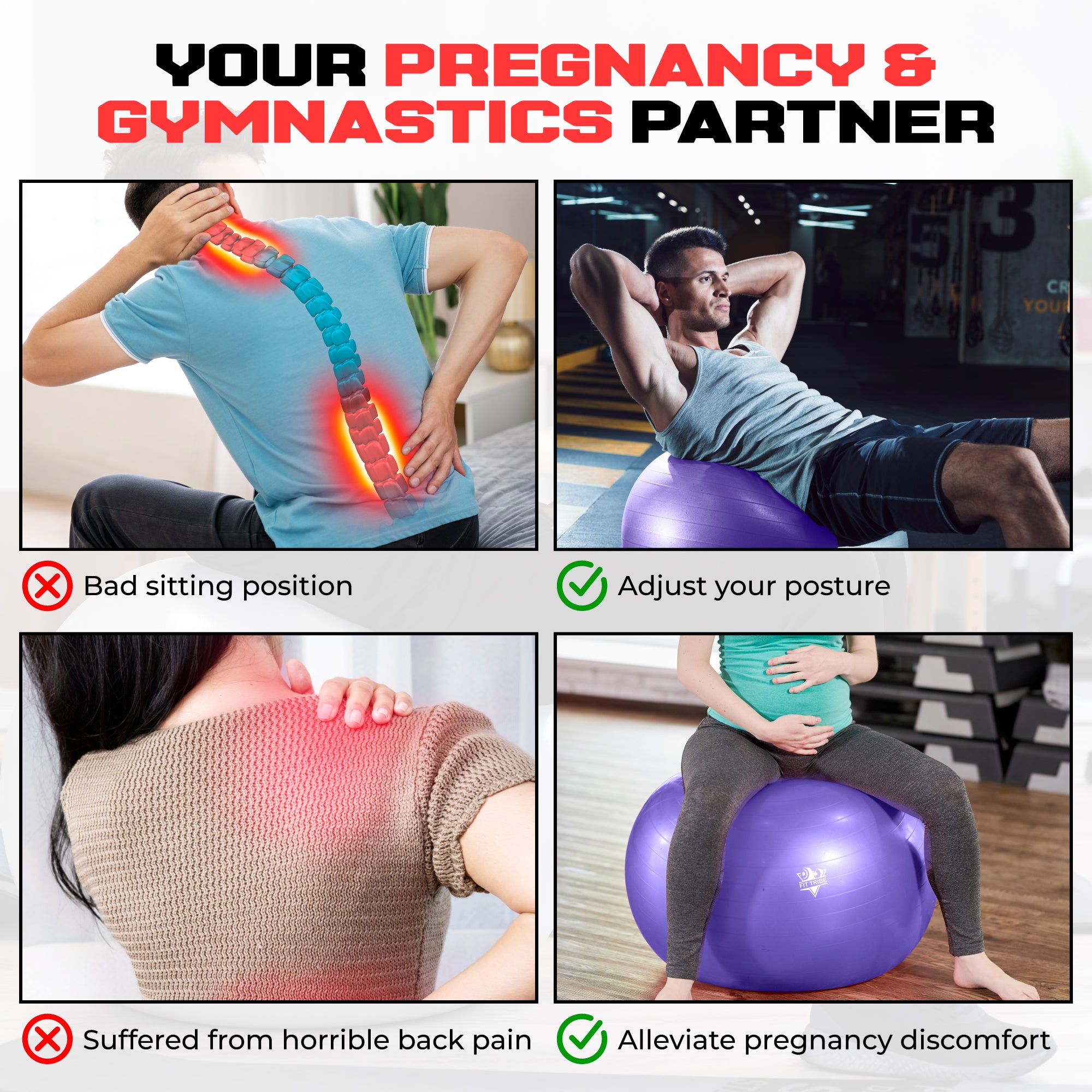 Yoga Ball - Anti Burst & Slip Resistant Stability Ball with Air Pump - Ideal for Pilates, Core, Balance, & Prenatal Exercise - Supports Up to 500kg - Home & Gym Use