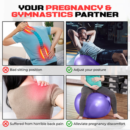 Yoga Ball - Anti Burst & Slip Resistant Stability Ball with Air Pump - Ideal for Pilates, Core, Balance, & Prenatal Exercise - Supports Up to 500kg - Home & Gym Use