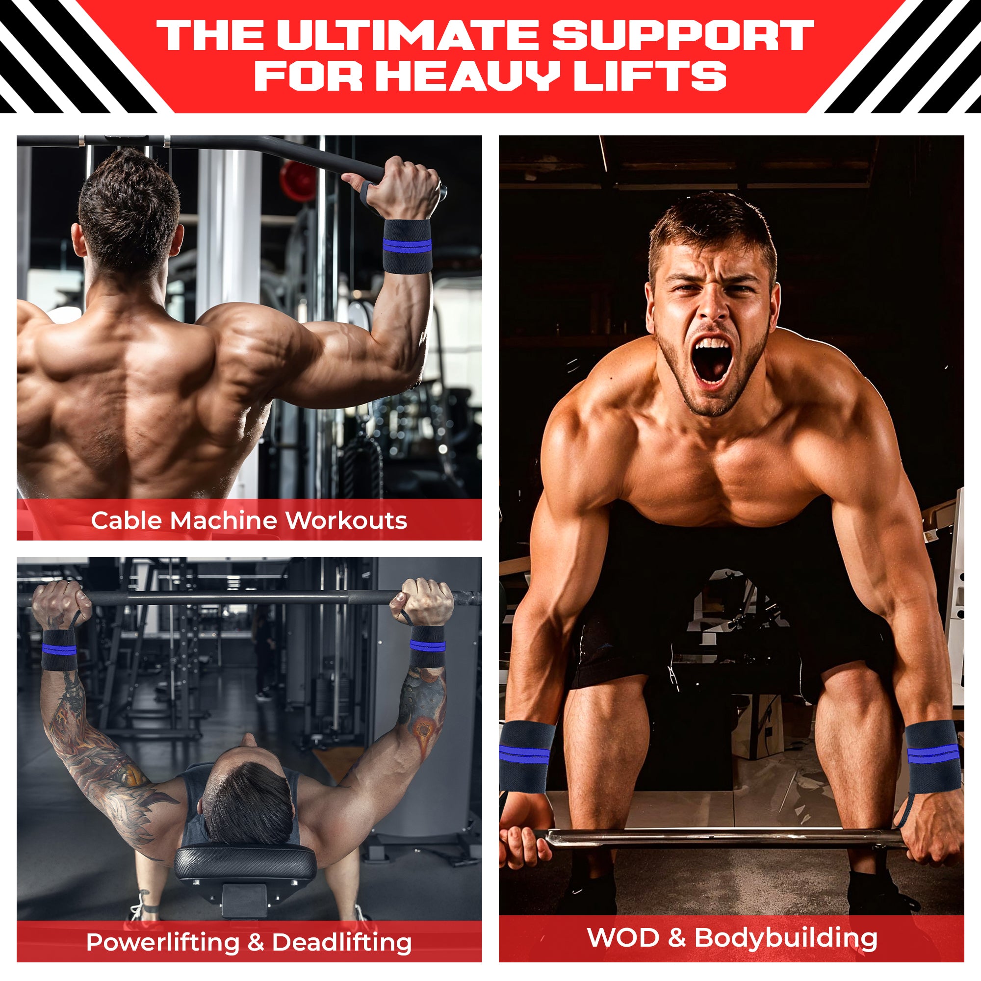 Weightlifting Wrist Wraps - Heavy Duty Wrist Straps with Thumb Loops for Powerlifting, Strength Training, Grip Support, and Gym Workouts - Durable Wrist Protection for Men and Women