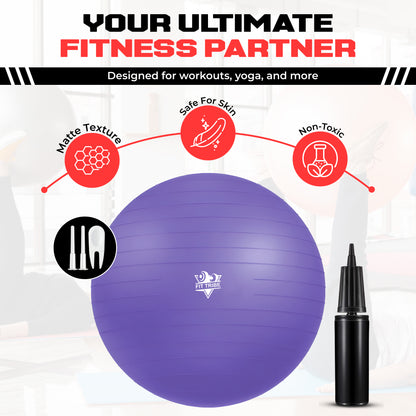 Yoga Ball - Anti Burst & Slip Resistant Stability Ball with Air Pump - Ideal for Pilates, Core, Balance, & Prenatal Exercise - Supports Up to 500kg - Home & Gym Use