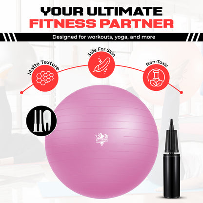 Yoga Ball - Anti Burst & Slip Resistant Stability Ball with Air Pump - Ideal for Pilates, Core, Balance, & Prenatal Exercise - Supports Up to 500kg - Home & Gym Use