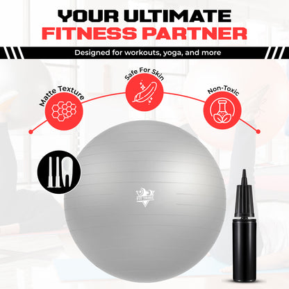 Yoga Ball - Anti Burst & Slip Resistant Stability Ball with Air Pump - Ideal for Pilates, Core, Balance, & Prenatal Exercise - Supports Up to 500kg - Home & Gym Use