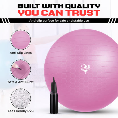 Yoga Ball - Anti Burst & Slip Resistant Stability Ball with Air Pump - Ideal for Pilates, Core, Balance, & Prenatal Exercise - Supports Up to 500kg - Home & Gym Use