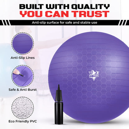 Yoga Ball - Anti Burst & Slip Resistant Stability Ball with Air Pump - Ideal for Pilates, Core, Balance, & Prenatal Exercise - Supports Up to 500kg - Home & Gym Use
