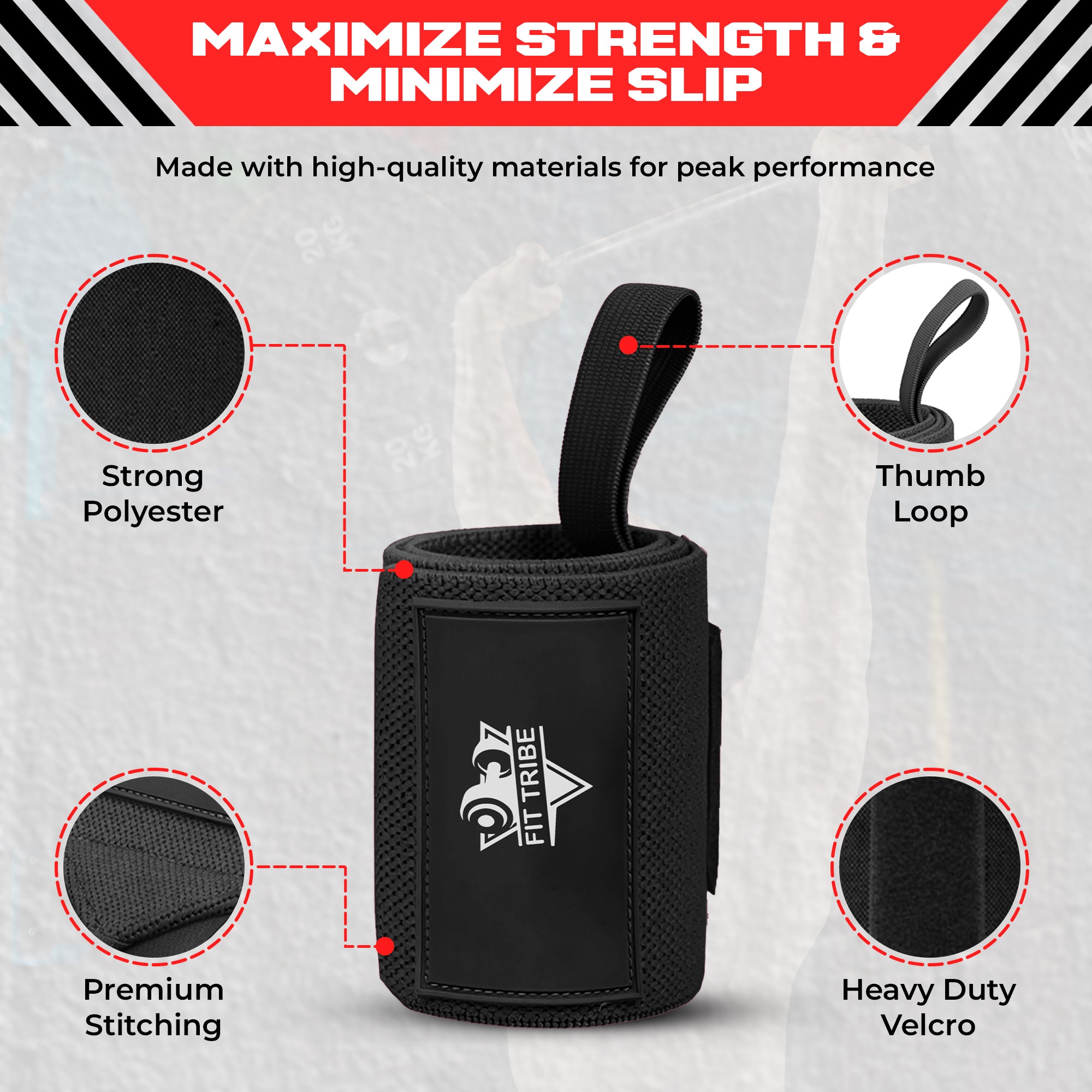 Weightlifting Wrist Wraps - Heavy Duty Wrist Straps with Thumb Loops for Powerlifting, Strength Training, Grip Support, and Gym Workouts - Durable Wrist Protection for Men and Women