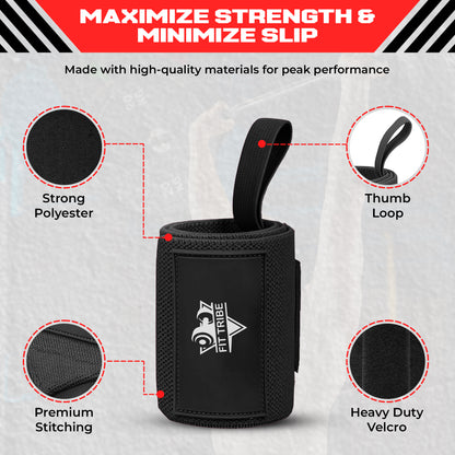 Weightlifting Wrist Wraps - Heavy Duty Wrist Straps with Thumb Loops for Powerlifting, Strength Training, Grip Support, and Gym Workouts - Durable Wrist Protection for Men and Women