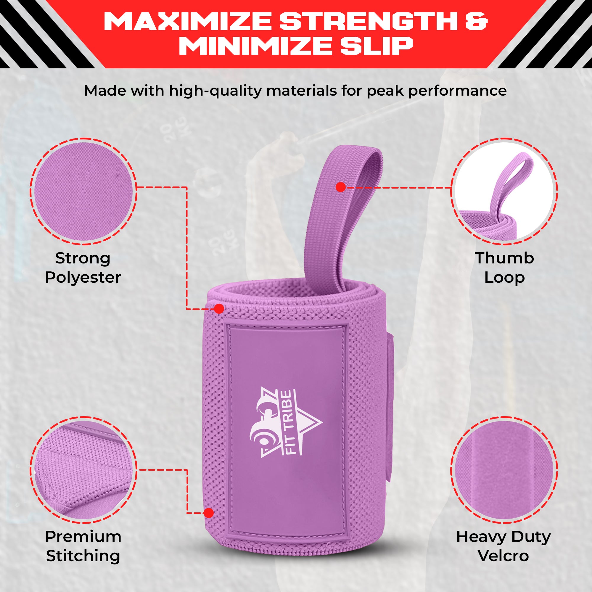 Weightlifting Wrist Wraps - Heavy Duty Wrist Straps with Thumb Loops for Powerlifting, Strength Training, Grip Support, and Gym Workouts - Durable Wrist Protection for Men and Women
