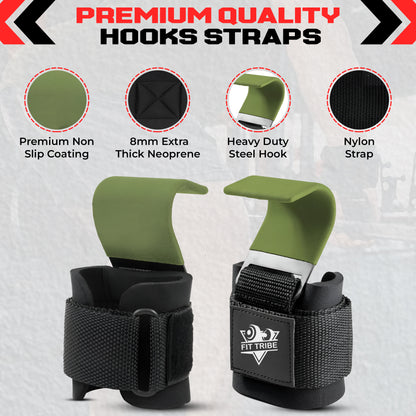 2pcs Weight Lifting Hooks - Heavy Duty Steel Gym Grips 540g with Non Slip Coating - Padded Wrist Support Straps - Perfect for Powerlifting, Deadlifts, Rows, Shrugs - Gym Accessories