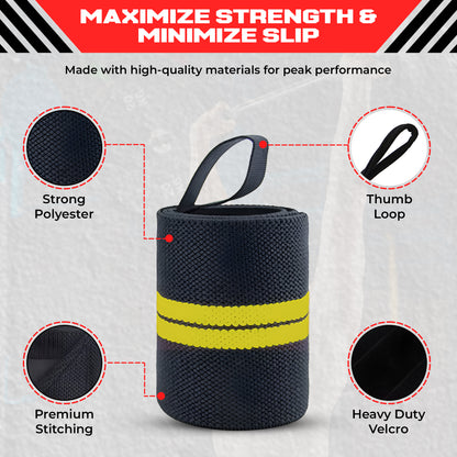 Weightlifting Wrist Wraps - Heavy Duty Wrist Straps with Thumb Loops for Powerlifting, Strength Training, Grip Support, and Gym Workouts - Durable Wrist Protection for Men and Women