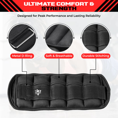 2pcs Adjustable Ankle Weights 1-5 lbs Each, 2-10 lbs Pair - Leg Weights for Strength Training, Walking, Jogging, Core Workouts - Secure, Comfortable Fit for Men & Women