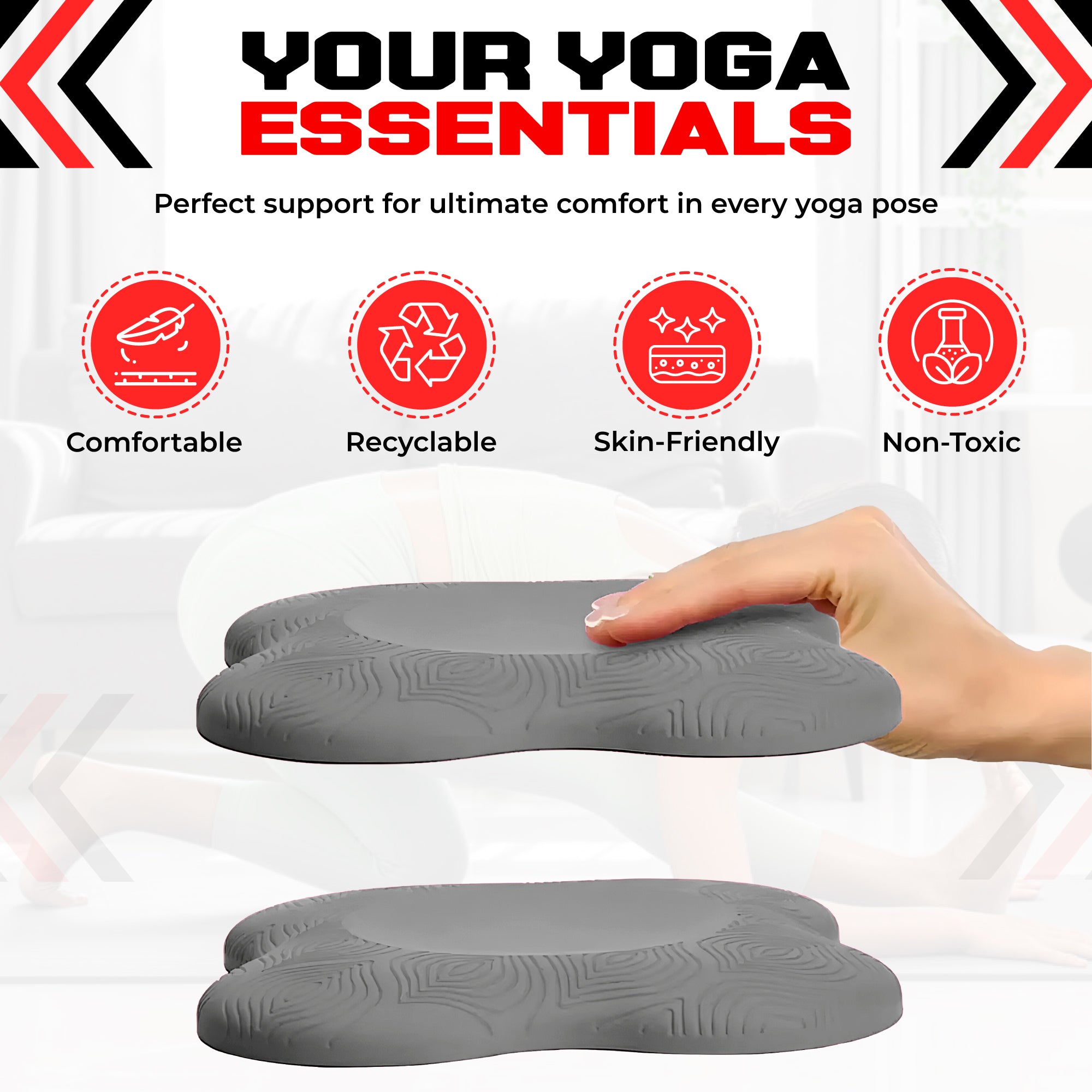 2PCS Yoga Knee Pads - Thick Foam Exercise Pads for Joint Protection - Non Slip Cushion for Knees Elbows Wrists and Hands - Lightweight Durable Workout Accessories for Pilates and Yoga