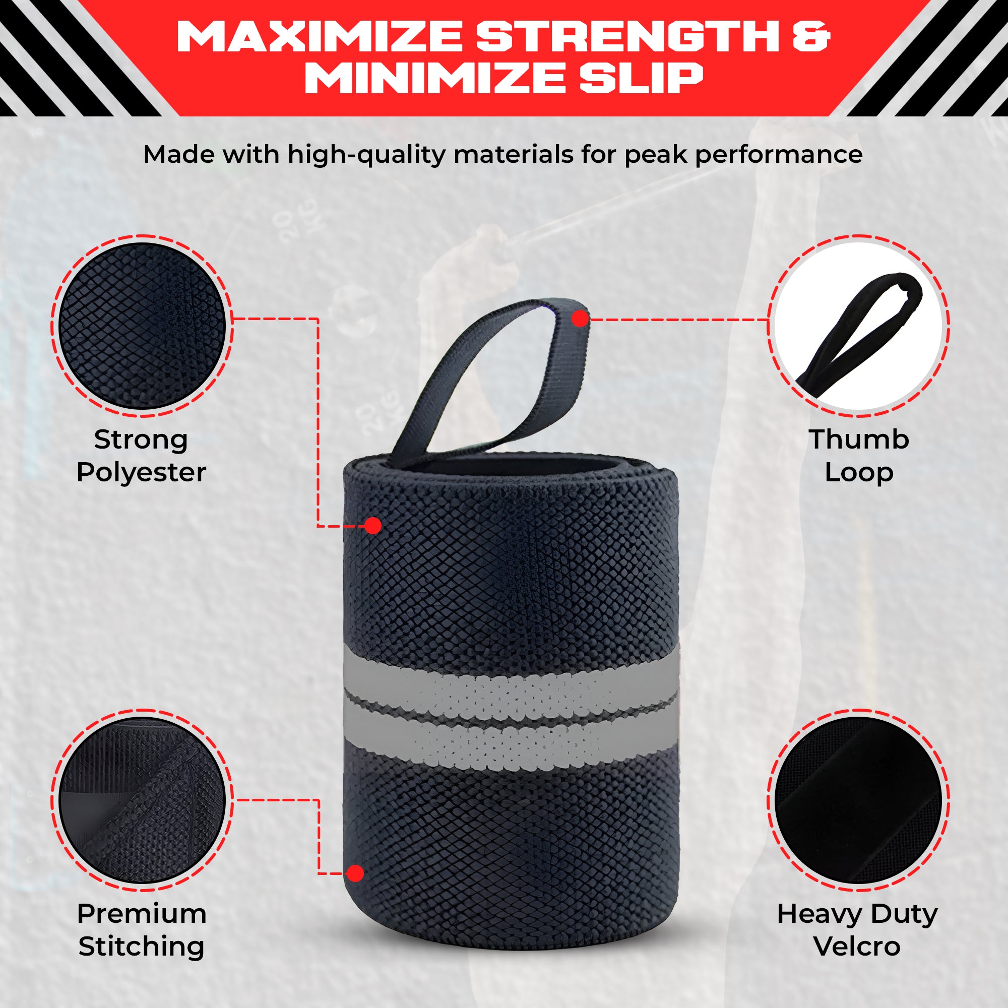 Weightlifting Wrist Wraps - Heavy Duty Wrist Straps with Thumb Loops for Powerlifting, Strength Training, Grip Support, and Gym Workouts - Durable Wrist Protection for Men and Women