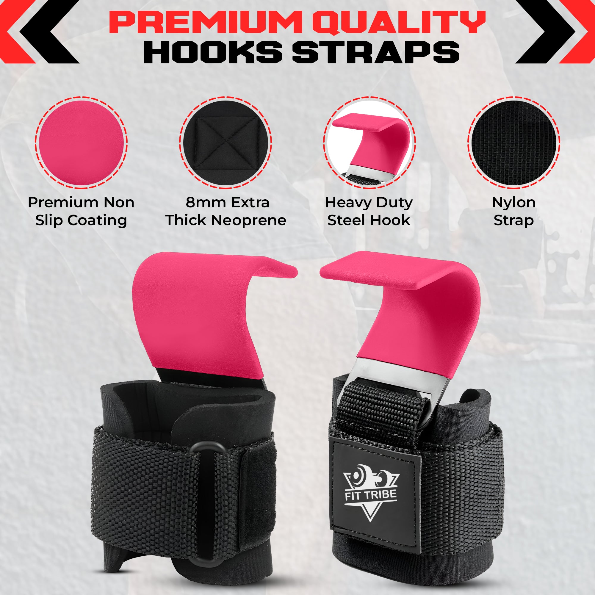 2pcs Weight Lifting Hooks - Heavy Duty Steel Gym Grips 540g with Non Slip Coating - Padded Wrist Support Straps - Perfect for Powerlifting, Deadlifts, Rows, Shrugs - Gym Accessories