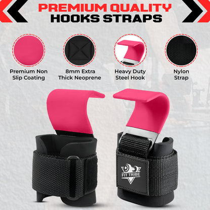 2pcs Weight Lifting Hooks - Heavy Duty Steel Gym Grips 540g with Non Slip Coating - Padded Wrist Support Straps - Perfect for Powerlifting, Deadlifts, Rows, Shrugs - Gym Accessories