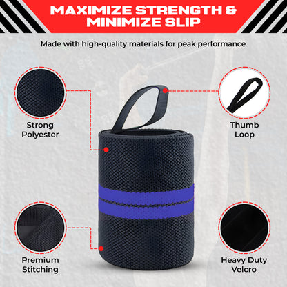 Weightlifting Wrist Wraps - Heavy Duty Wrist Straps with Thumb Loops for Powerlifting, Strength Training, Grip Support, and Gym Workouts - Durable Wrist Protection for Men and Women