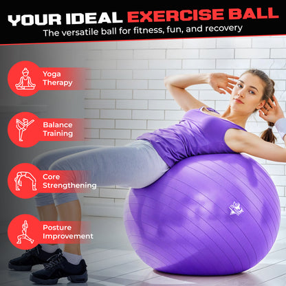 Yoga Ball - Anti Burst & Slip Resistant Stability Ball with Air Pump - Ideal for Pilates, Core, Balance, & Prenatal Exercise - Supports Up to 500kg - Home & Gym Use