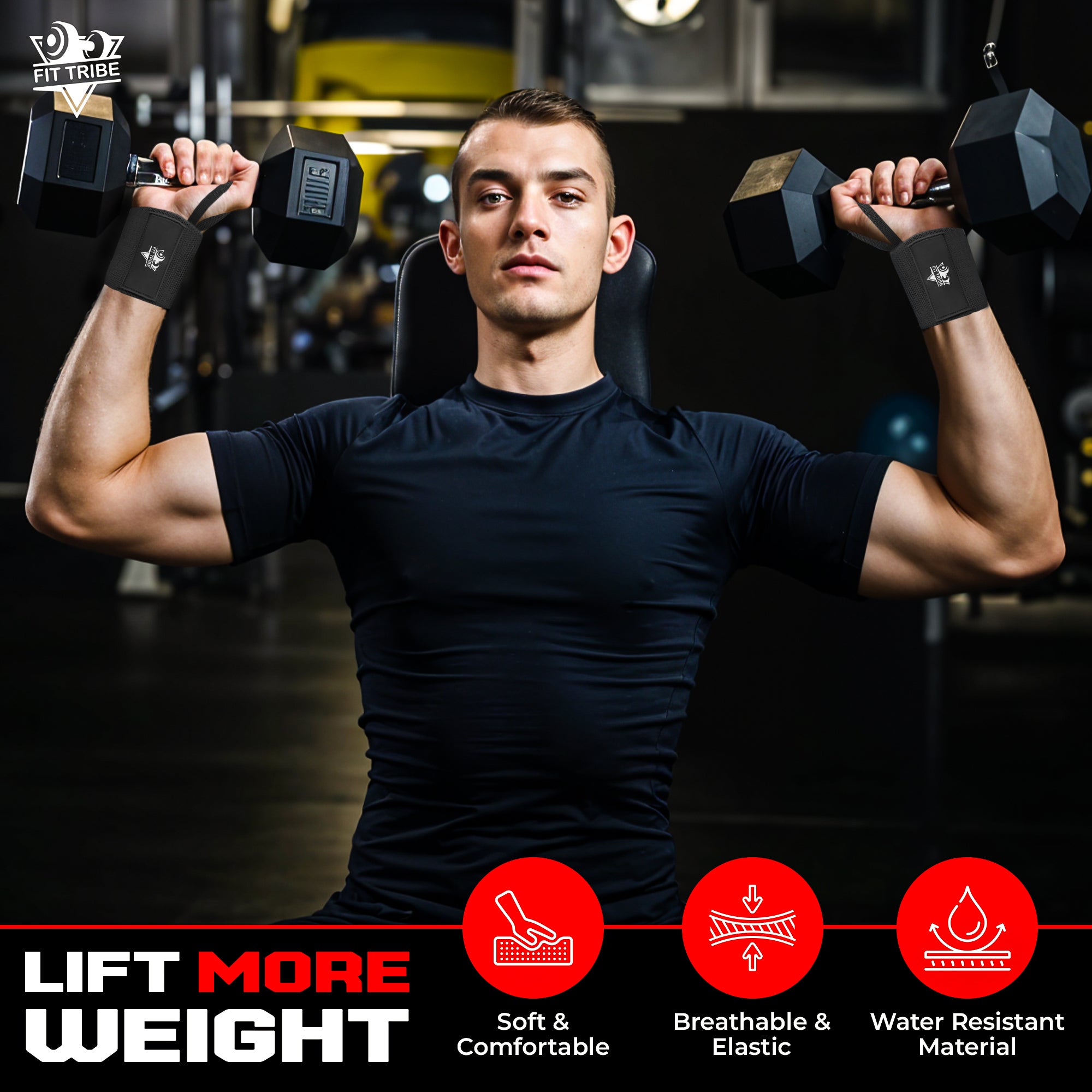 Weightlifting Wrist Wraps - Heavy Duty Wrist Straps with Thumb Loops for Powerlifting, Strength Training, Grip Support, and Gym Workouts - Durable Wrist Protection for Men and Women