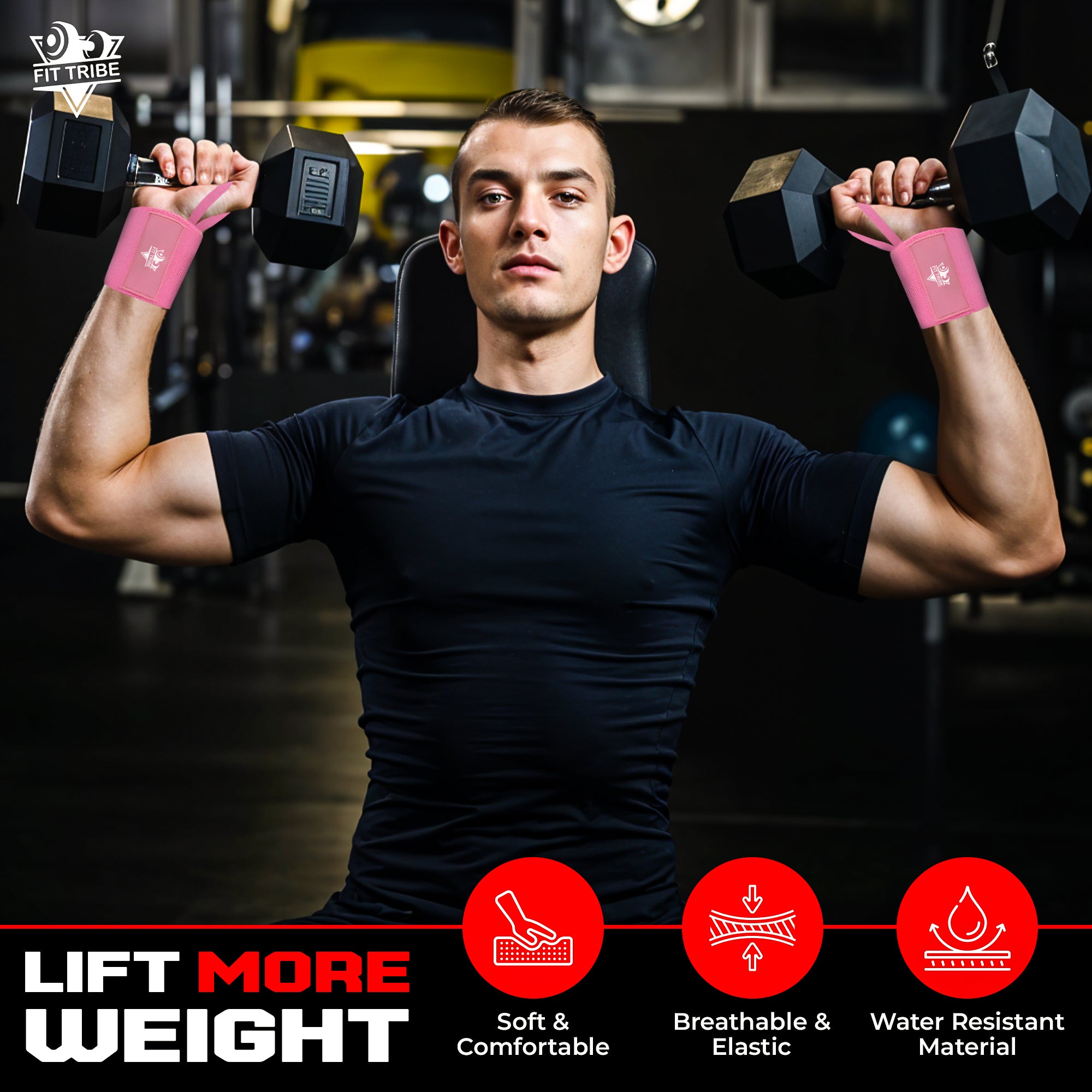 Weightlifting Wrist Wraps - Heavy Duty Wrist Straps with Thumb Loops for Powerlifting, Strength Training, Grip Support, and Gym Workouts - Durable Wrist Protection for Men and Women