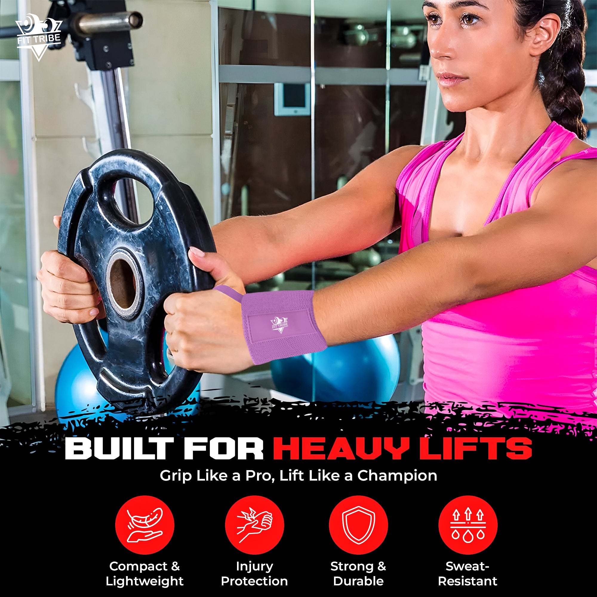 Weightlifting Wrist Wraps - Heavy Duty Wrist Straps with Thumb Loops for Powerlifting, Strength Training, Grip Support, and Gym Workouts - Durable Wrist Protection for Men and Women