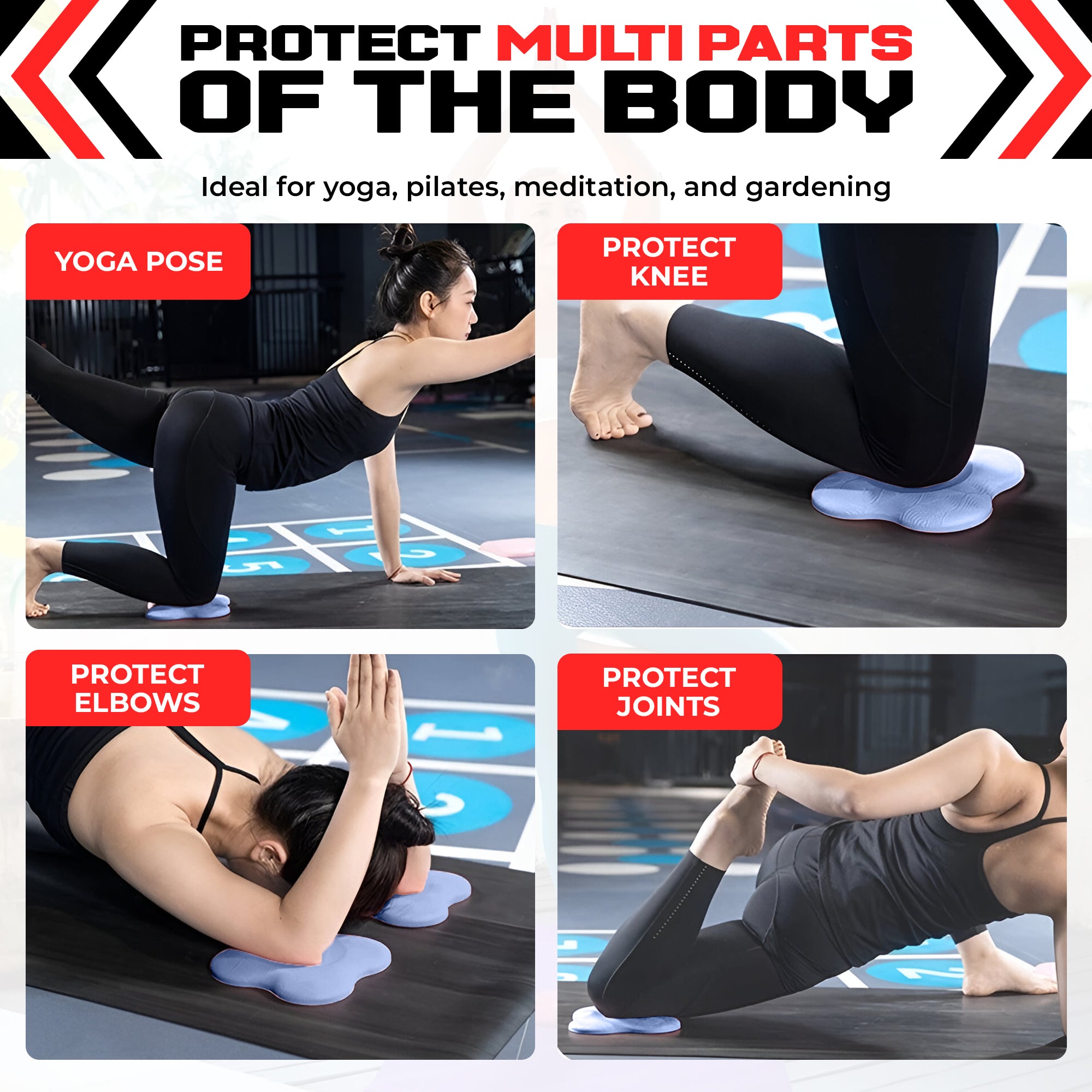 2PCS Yoga Knee Pads - Thick Foam Exercise Pads for Joint Protection - Non Slip Cushion for Knees Elbows Wrists and Hands - Lightweight Durable Workout Accessories for Pilates and Yoga