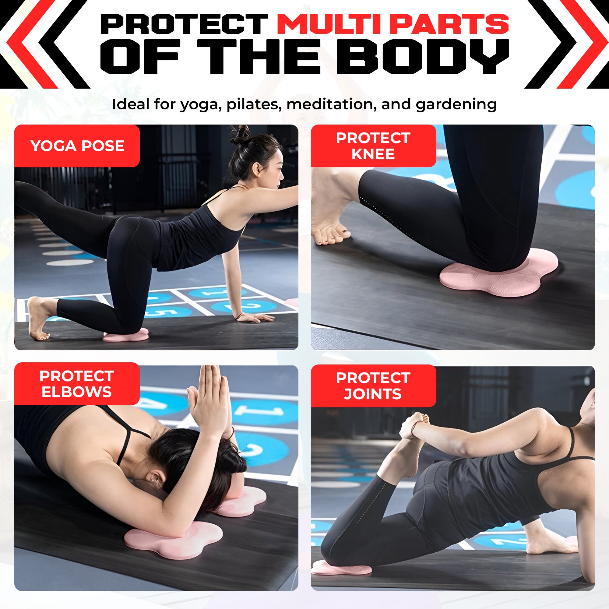 2PCS Yoga Knee Pads - Thick Foam Exercise Pads for Joint Protection - Non Slip Cushion for Knees Elbows Wrists and Hands - Lightweight Durable Workout Accessories for Pilates and Yoga