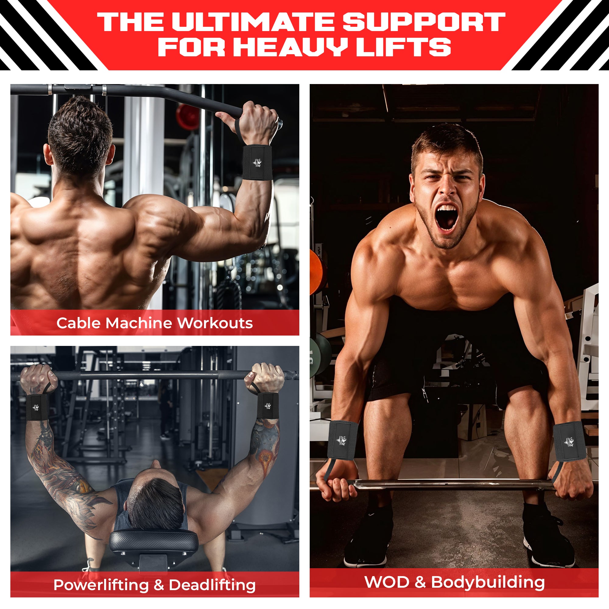 Weightlifting Wrist Wraps - Heavy Duty Wrist Straps with Thumb Loops for Powerlifting, Strength Training, Grip Support, and Gym Workouts - Durable Wrist Protection for Men and Women