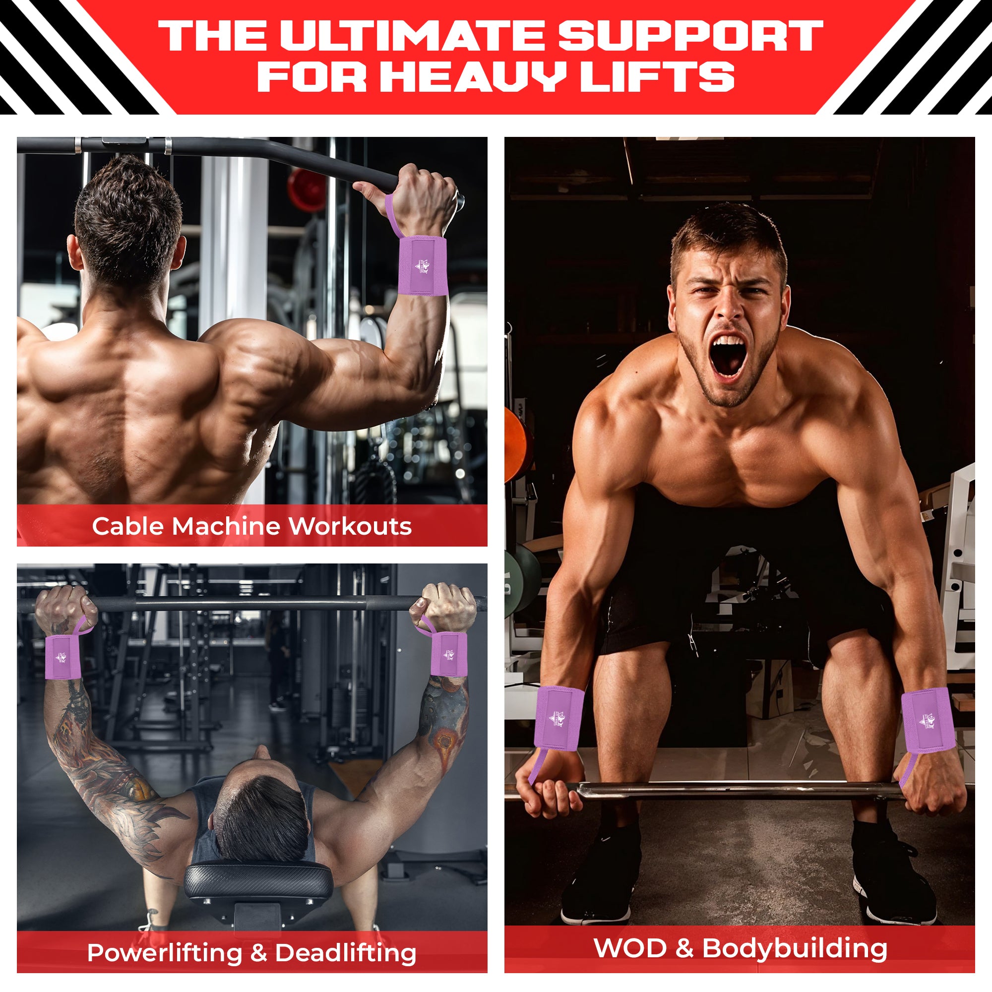 Weightlifting Wrist Wraps - Heavy Duty Wrist Straps with Thumb Loops for Powerlifting, Strength Training, Grip Support, and Gym Workouts - Durable Wrist Protection for Men and Women