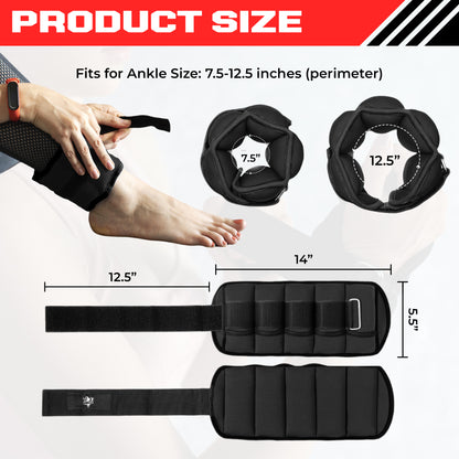 2pcs Adjustable Ankle Weights 1-5 lbs Each, 2-10 lbs Pair - Leg Weights for Strength Training, Walking, Jogging, Core Workouts - Secure, Comfortable Fit for Men & Women
