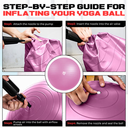 Yoga Ball - Anti Burst & Slip Resistant Stability Ball with Air Pump - Ideal for Pilates, Core, Balance, & Prenatal Exercise - Supports Up to 500kg - Home & Gym Use