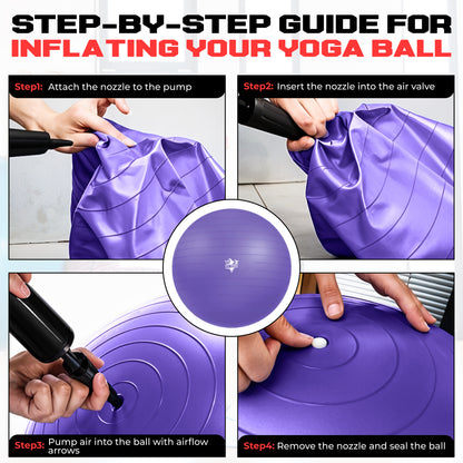 Yoga Ball - Anti Burst & Slip Resistant Stability Ball with Air Pump - Ideal for Pilates, Core, Balance, & Prenatal Exercise - Supports Up to 500kg - Home & Gym Use