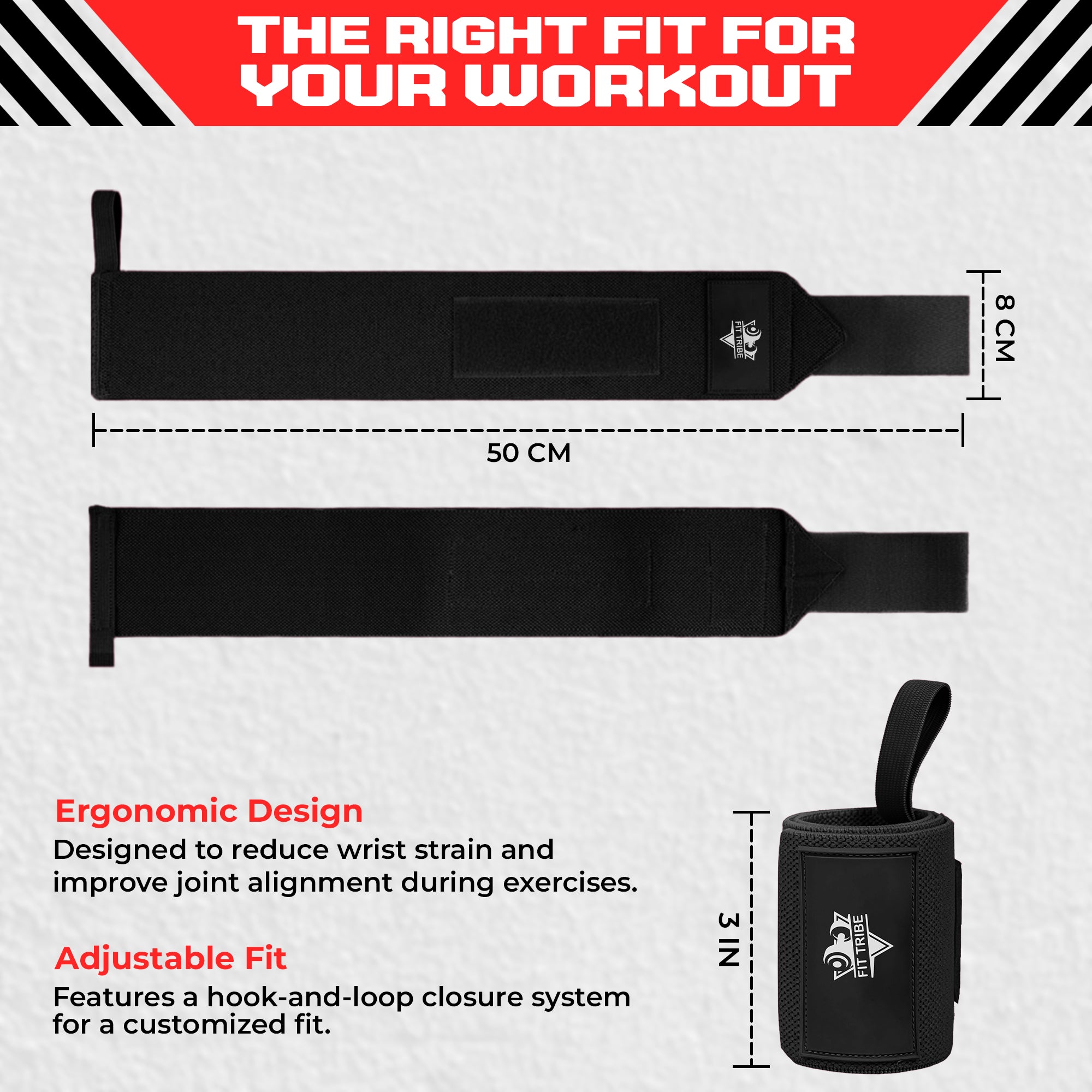 Weightlifting Wrist Wraps - Heavy Duty Wrist Straps with Thumb Loops for Powerlifting, Strength Training, Grip Support, and Gym Workouts - Durable Wrist Protection for Men and Women