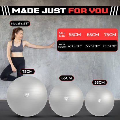 Yoga Ball - Anti Burst & Slip Resistant Stability Ball with Air Pump - Ideal for Pilates, Core, Balance, & Prenatal Exercise - Supports Up to 500kg - Home & Gym Use