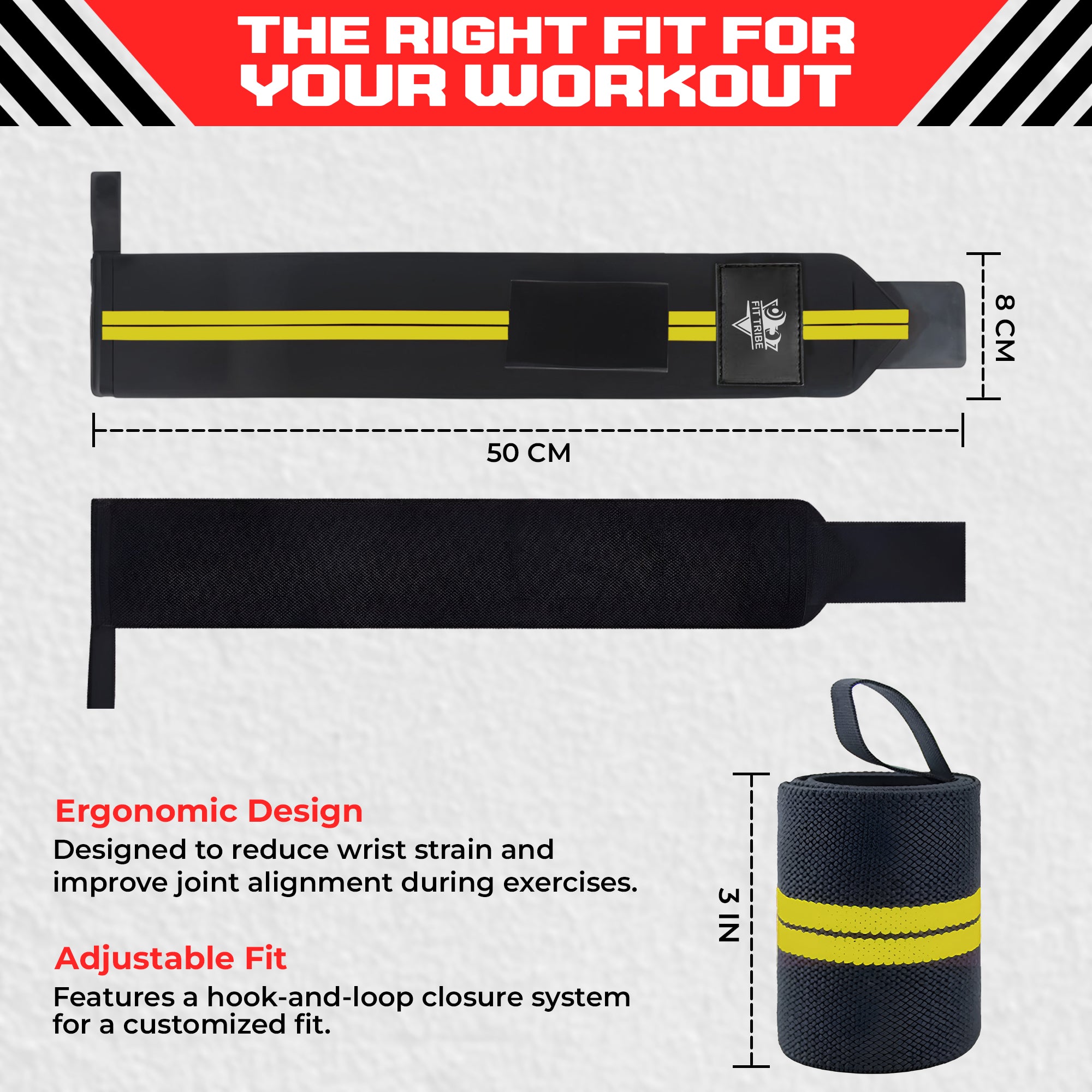 Weightlifting Wrist Wraps - Heavy Duty Wrist Straps with Thumb Loops for Powerlifting, Strength Training, Grip Support, and Gym Workouts - Durable Wrist Protection for Men and Women