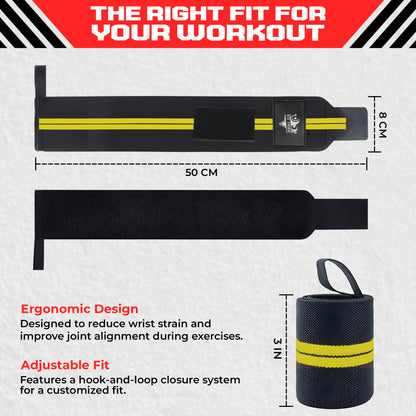 Weightlifting Wrist Wraps - Heavy Duty Wrist Straps with Thumb Loops for Powerlifting, Strength Training, Grip Support, and Gym Workouts - Durable Wrist Protection for Men and Women
