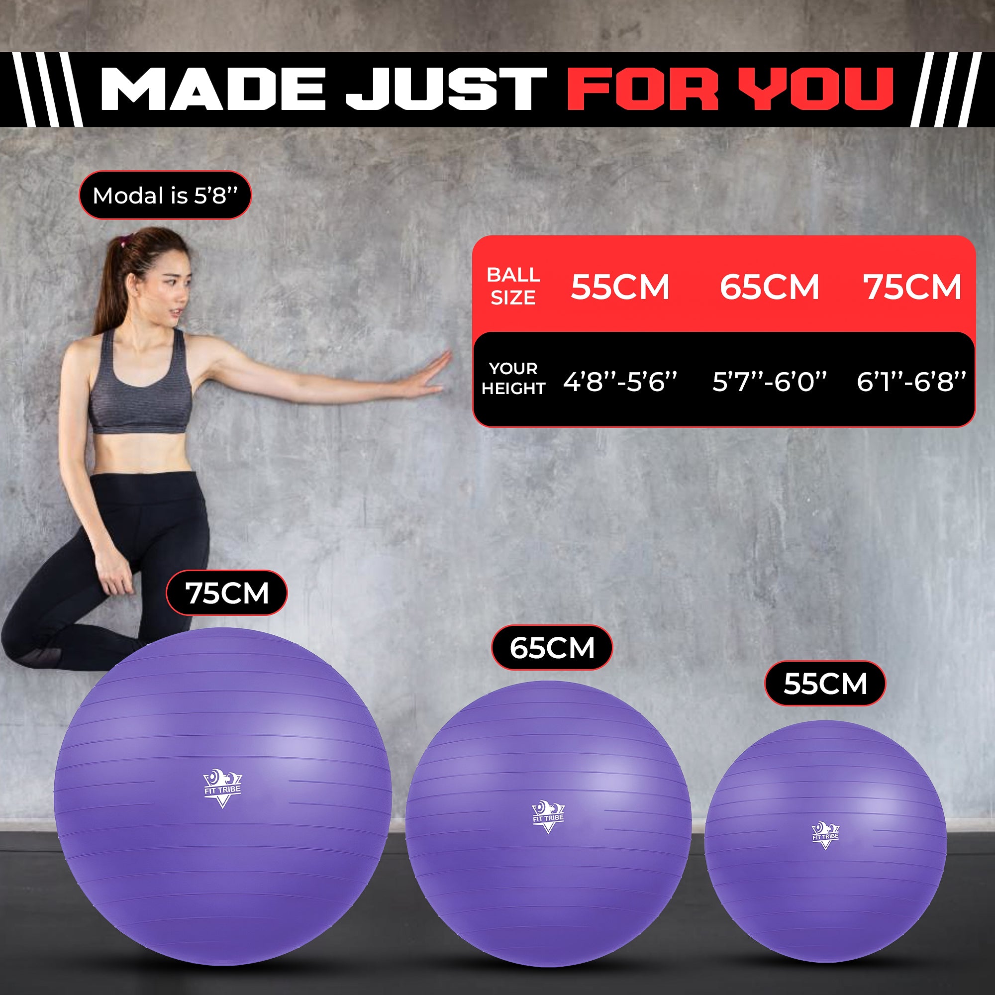 Yoga Ball - Anti Burst & Slip Resistant Stability Ball with Air Pump - Ideal for Pilates, Core, Balance, & Prenatal Exercise - Supports Up to 500kg - Home & Gym Use