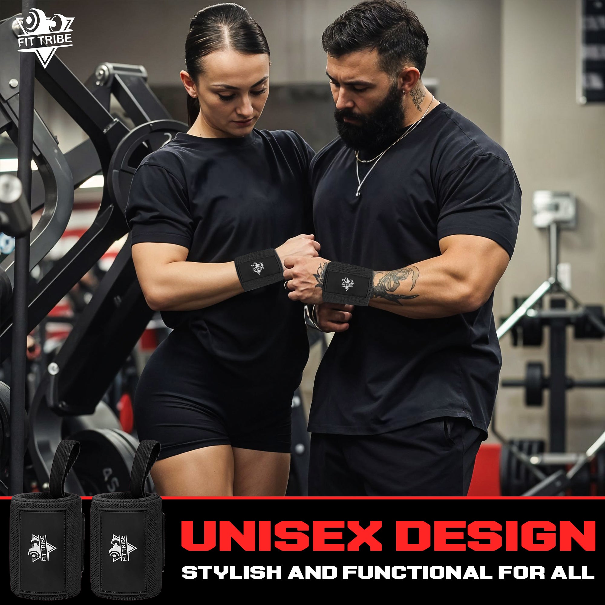 Weightlifting Wrist Wraps - Heavy Duty Wrist Straps with Thumb Loops for Powerlifting, Strength Training, Grip Support, and Gym Workouts - Durable Wrist Protection for Men and Women