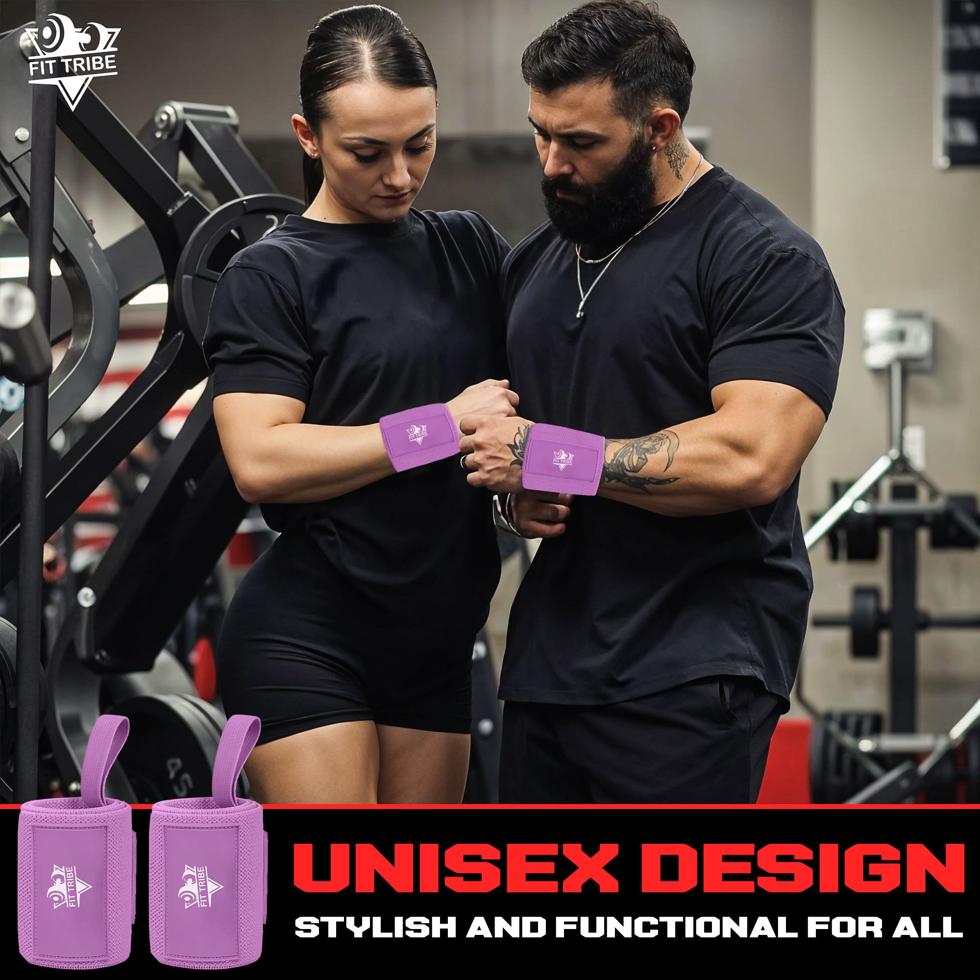 Weightlifting Wrist Wraps - Heavy Duty Wrist Straps with Thumb Loops for Powerlifting, Strength Training, Grip Support, and Gym Workouts - Durable Wrist Protection for Men and Women