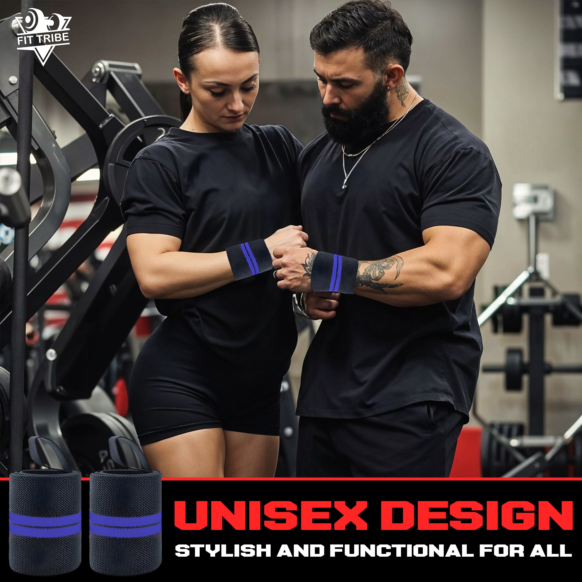 Weightlifting Wrist Wraps - Heavy Duty Wrist Straps with Thumb Loops for Powerlifting, Strength Training, Grip Support, and Gym Workouts - Durable Wrist Protection for Men and Women
