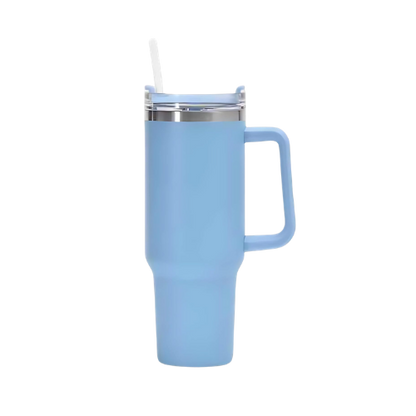 1200ml Stainless Steel Tumbler with Handle Lid & Straw - Vacuum Insulated Water Bottle Travel Coffee Mug Keeps Drinks Hot and Cold - Ideal for Office Home Camping and Outdoor (Sky Blue)