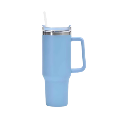 1200ml Stainless Steel Tumbler with Handle Lid & Straw - Vacuum Insulated Water Bottle Travel Coffee Mug Keeps Drinks Hot and Cold - Ideal for Office Home Camping and Outdoor (Sky Blue)